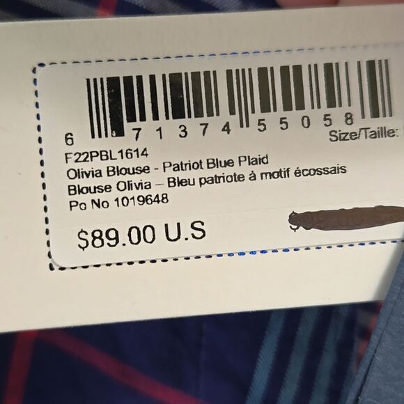 Hatley Olivia Blouse in Patriot Blue Plaid Women's Size Large Button Down Shirt - Picture 6 of 10